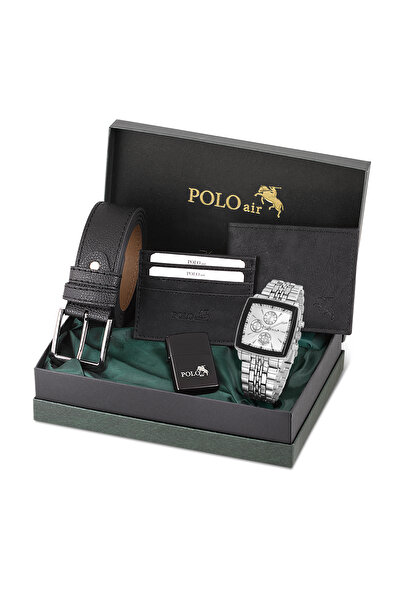 Polo Air Erkek Kol Saati Kemer Cüzdan Kartlık Çakmak Hediyelik Kutusunda Siya...