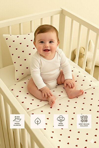 Sevza Kids 100% Cotton 2-Piece Muslin Baby Duvet Cover Set - Heart Pattern - 90X100 35X45
