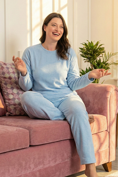 Farya Home Cotton Thick Winter 2 Thread Count Fleece-Lined Long Sleeve Knitted Pajamas Set