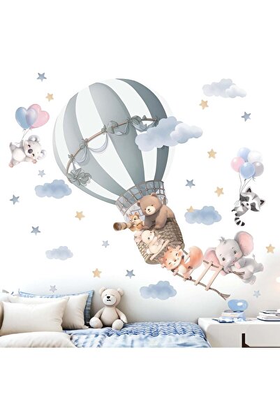 Amimagen ملصقات حائط على شكل بالونات حيوانات لغرفة الأطفال - منطاد هواء ساخن،...