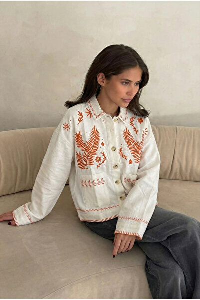 FEMELLE Γυναικείο μπουφάν με κέντημα με λευκή τσέπη