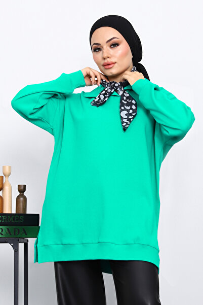 İmajButik Πράσινο μαντήλι με λεπτομερή γιακά τουνίκ