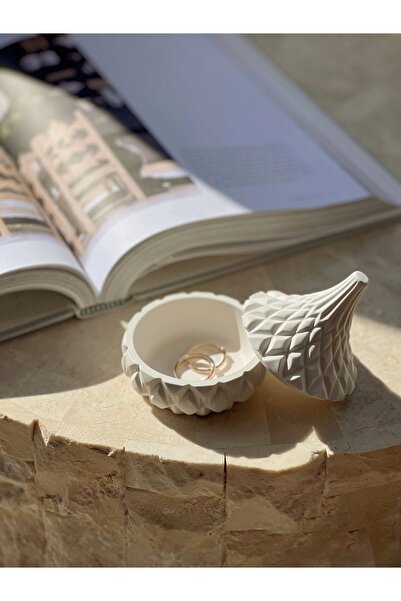 Bernami Decorative Concrete 10 cm Box with Lid, Multi-Purpose Box, Jewelry Box