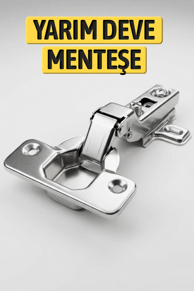 Badem10 Krom Yarım Deve Boynu Pistonsuz Mobilya Dolap Kapak Menteşesi