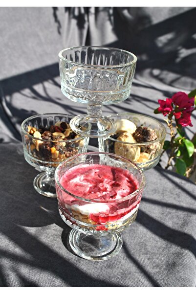 Qualitev 4-Piece Footed Glass Snack Bowl Magnolia Bowl Sugar Bowl Dessert Ice Cream Bowl - Elisa