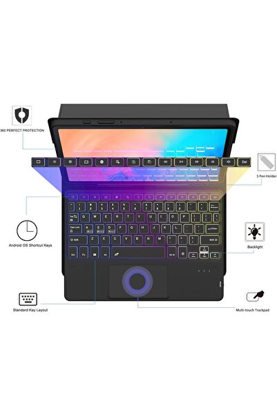 HYX 7-Color Backlit Detachable Keyboard Case for Samsung Galaxy Tab S9 / S9 FE / S10 FE / S10 Lite
