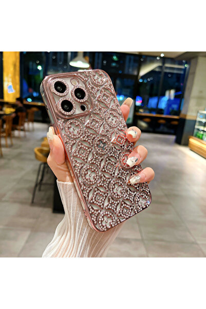 Goldie Case İPhone 16 Pro Max Uyumlu Işıltılı Taşlı Yıldız Desenli Darbe Emic...