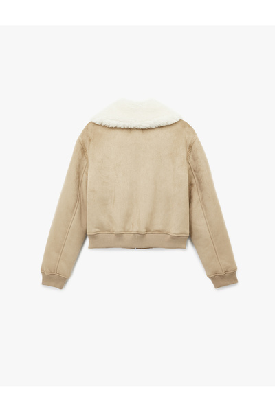 Koton Bonded Coat with Suede Look, Long Sleeves, Pockets, Plush Lining Inside