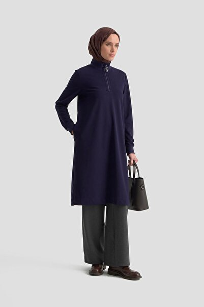 Armine Trend Ribbed Half Zip Tunic Navy Blue 25Kt456