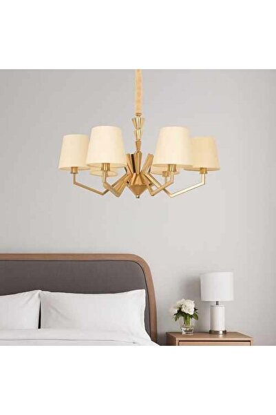 GENERAL ثريا طربوش الحديثة المعلقة، قماش، 8 لمبات، لون ذهبي