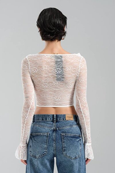 tw3 Жіноча мереживна тканина Передня частина Корсет Задня частина Мереживна конструкція Кроп-блузка