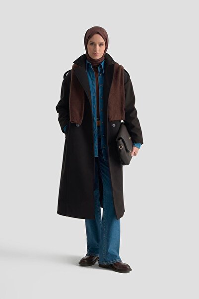 Armine TREND Epaulet Detailed Allerli Lined Belted Cashmere Coat Black 25Kt729