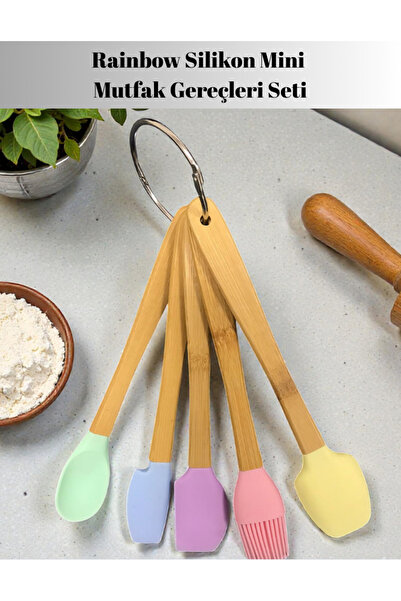Flash Bazaar Rainbow 5 Piece Silicone Mini Kitchen Utensils Set