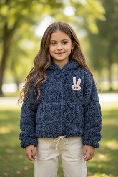 minikiss Hanorac cu glugă cu șireturi pentru fetiță, cu detalii în relief, dulce