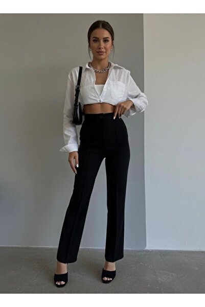 HA-KA GİYİM Γυναικείο παντελόνι με ρέλι Full Lycra Palazzo που δεν ξεθωριάζει