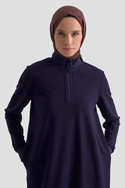 Armine Trend Ribbed Half Zip Tunic Navy Blue 25Kt456