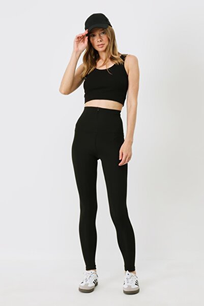 C&City Lange Sportleggings mit Reißverschluss, hohem Bund und langem Schnitt,