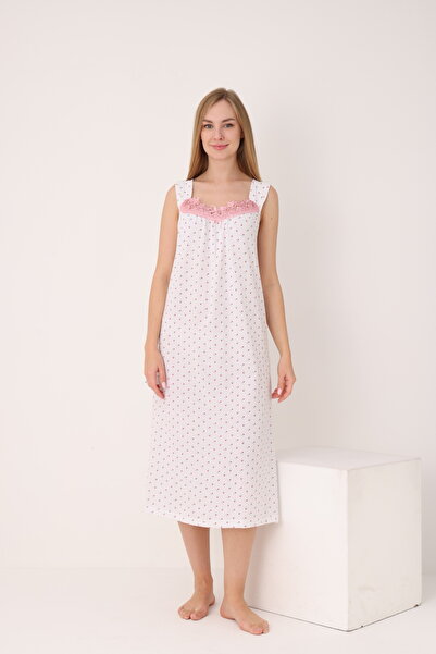 YASAR UNDERWEAR فستان نوم طويل منقوش بحمالات عريضة من الدانتيل للنساء