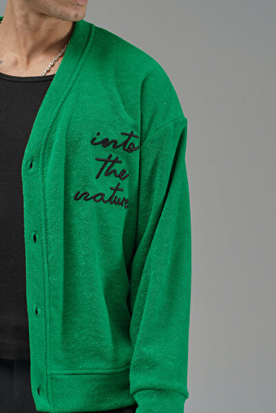 Butik Trend Biz Embroidered Buttoned Oversized Men's Cardigan