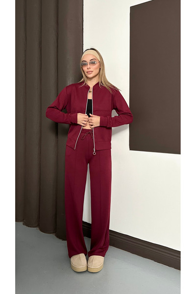 mielva Set de trening pentru femei din țesătură modal burgundy vipușcă cu pic...