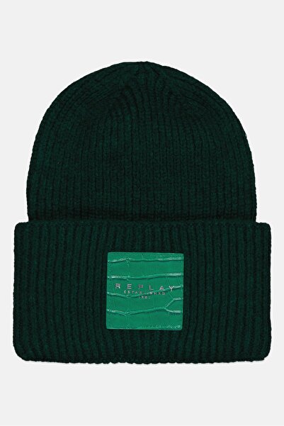 Replay Women Brand Logo Knitted Beanie, Green