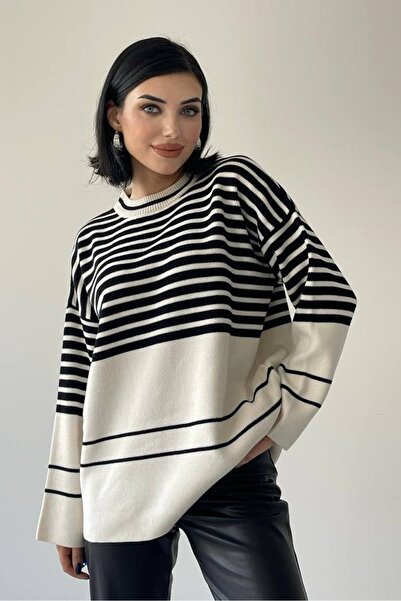 WOMAN VISION Gestreifter Oversize-Strickpullover für Damen – 1980er Jahre