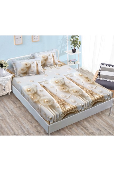 CHIRASO CHIRASO Fitted Sheet Set, Satin Cotton, 160x200 cm and 2 Pillowcases 52x80 cm