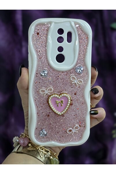 Magic Ring Redmi Note 8 PRO Uyumlu Kalpli Pembe Simli İnci ve Kurdele Detaylı...