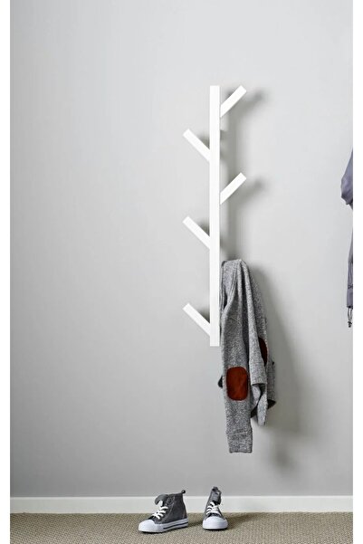 TEZPAZAR Tjusig Antre Duvar Askılığı 78x7x19 Cm Ahşap Askılık Portmanto Beyaz...