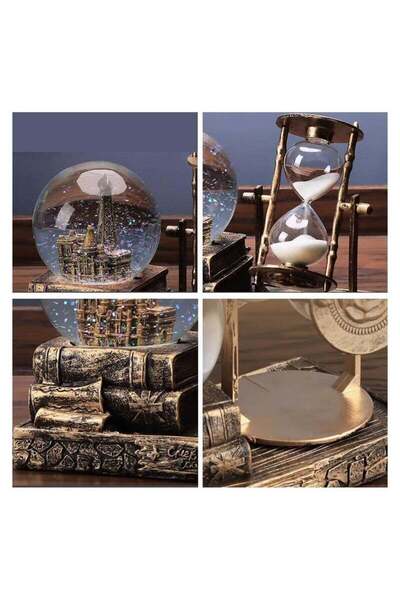 Generic LED Music Crystal Snow Globe with Hourglass Timer - Retro Castle, Color Changing Lights