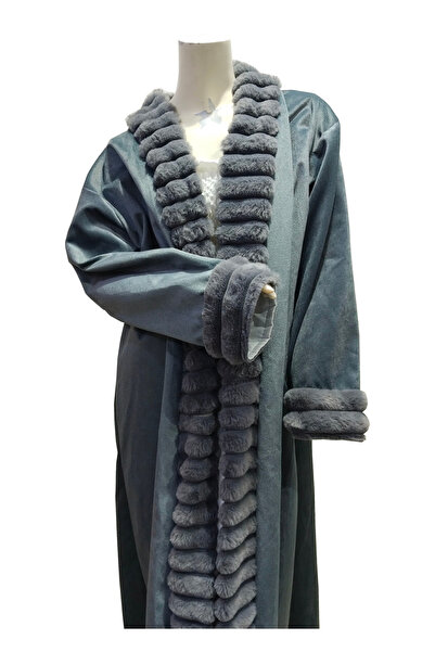 Zainah Luxury Velvet Feel Winter Coat/Jacket with Faux Fur Trim - Cozy Long Sleeve -One Size