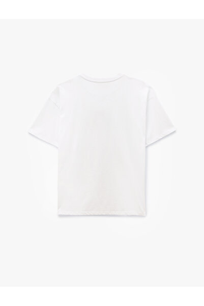 Koton Short Sleeve Crew Neck Cotton Cat Embroidered Oversized T-Shirt