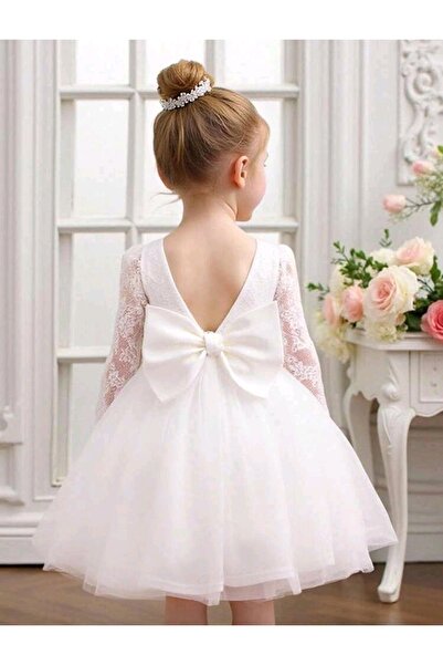 OEM Rochita alba cu maneca lunga si funda la spate, 7 ani,122 cm