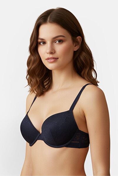 Emporio Armani Women Padded Underwire Textured Bra, Dark Navy