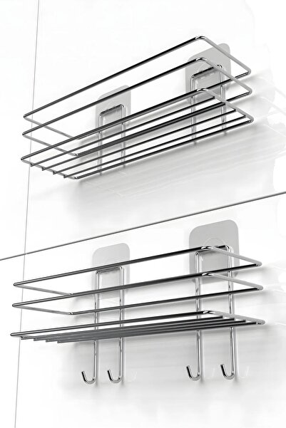 Home Stuff طقم حمام من الكروم مكون من 8 قطع، منظم عملي، طقم فضي