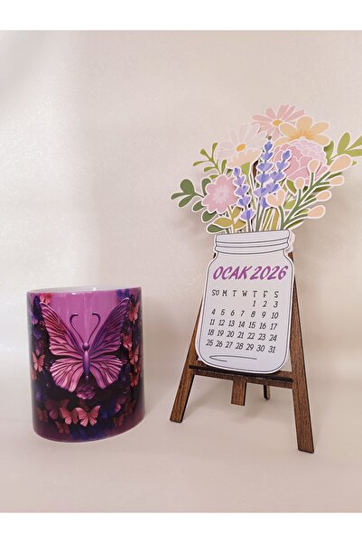 İKLİMNET ✨ 3D Kelebekli Kupa & Mini Şövale Takvim Seti ✨