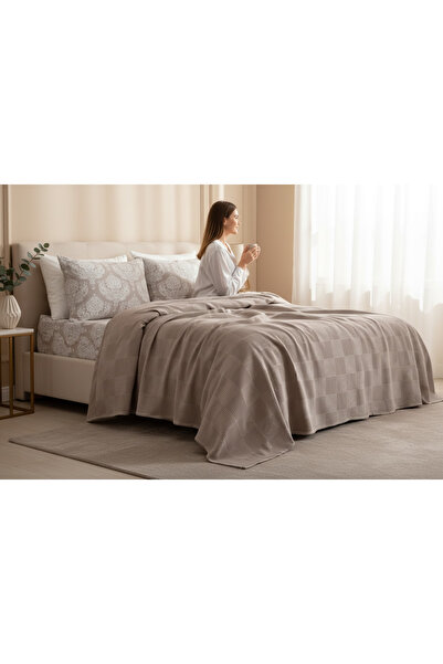 Comfort Craft 100% Cotton Weave Series Fitted Sheet Pique Set Double Size 4 Pieces Post Patterned Camel