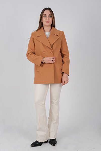 sdf line Rahat Kalıp Kruvaze Cepli Kaşe Kumaş Midi boy KABAN