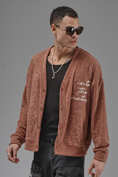 Butik Trend Biz Embroidered Buttoned Oversized Men's Cardigan