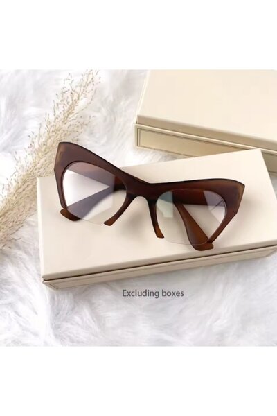 OEM EVNC Half Frame Cat Eye Eyeglass Frame, Brown