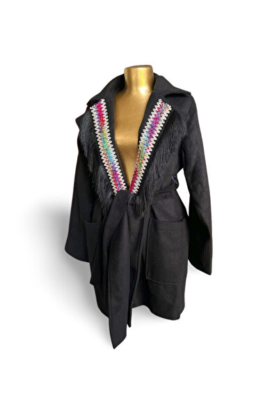 MDY-marketplace Medium coat with colorful design and fringes