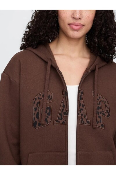 GAP Γυναικείο φούτερ με φερμουάρ με καφέ λογότυπο