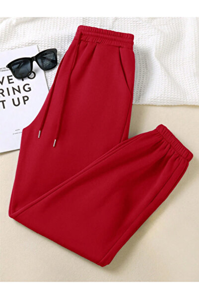 thefun fashion Unisex Red Elasticated Joggers 100% Cotton 3 Thread