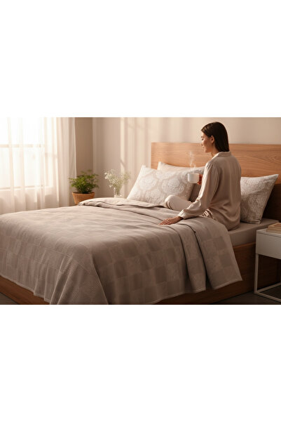 Comfort Craft 100% Cotton Weave Series Fitted Sheet Pique Set Double Size 4 Pieces Post Patterned Camel