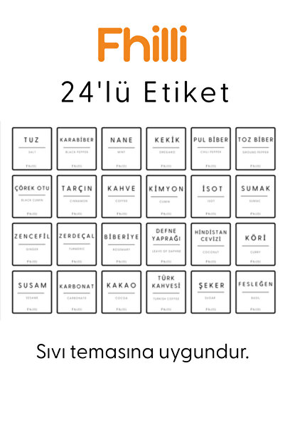 Fhilli 24-Piece Washable Spice Rack Labels Suitable for Liquid Contact