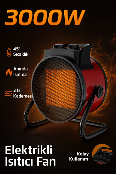 The Wlue Elektrikli Isıtıcı Fan | 3000W Hızlı Isınma | 3 Kademeli Ayar | Sess...
