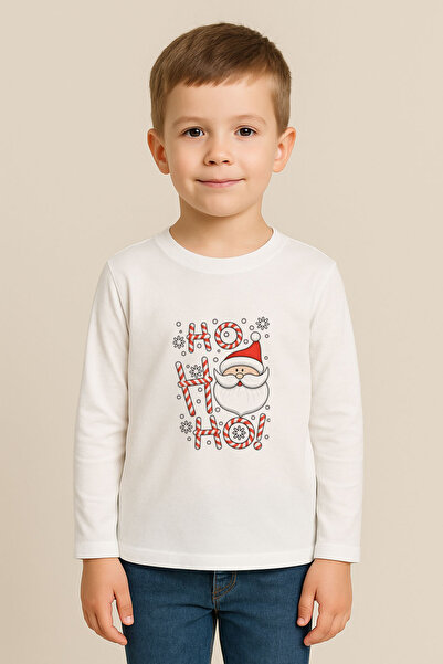 MODA Yeni Yıl Yılbaşı Noel Baba Christmas Baskılı Bisiklet Yaka Çocuk Uzun Ko...