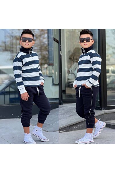 zavera for kids Boys' Zipper Collar Double Tracksuit Set - 100% Cotton