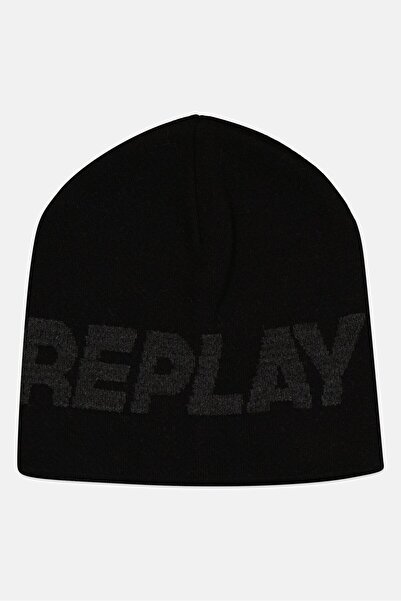Replay Women Brand Logo Knitted Beanie, Black