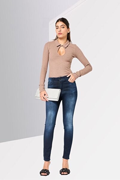 Replay Women Skinny Fit High Waist Washed Stretchable Denim Jeans, Dark Blue